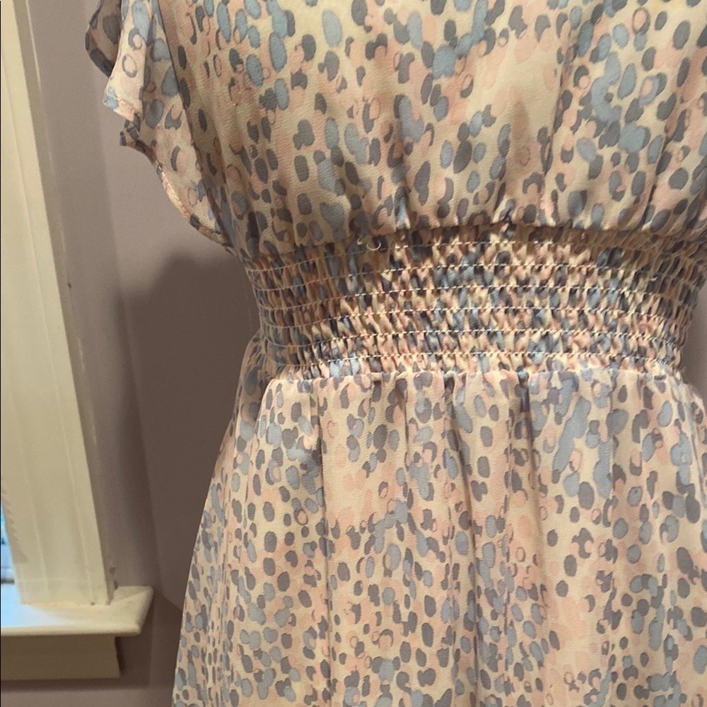 Aqua Cream and Tan Ruffled Tiered Midi Dress - Picture 4 of 13